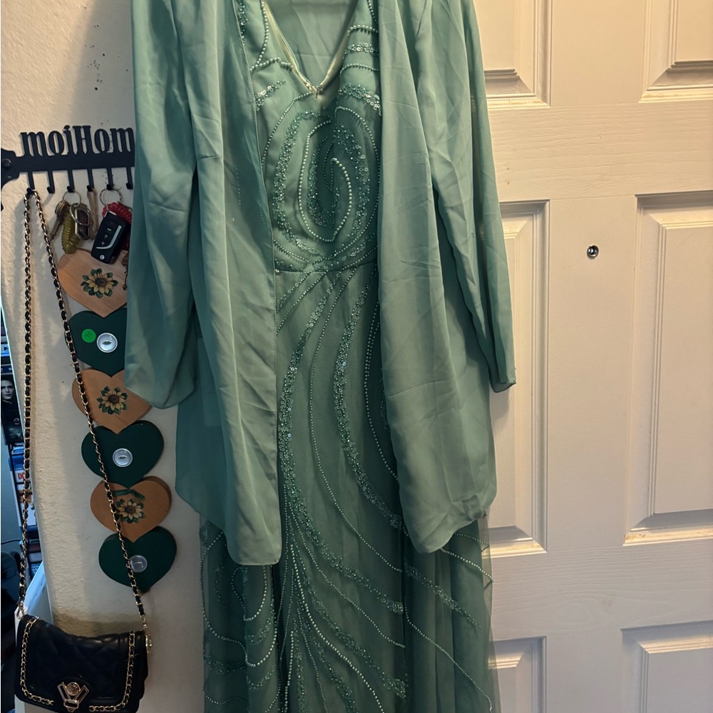 Elegant Green Beaded Dress with Jacket